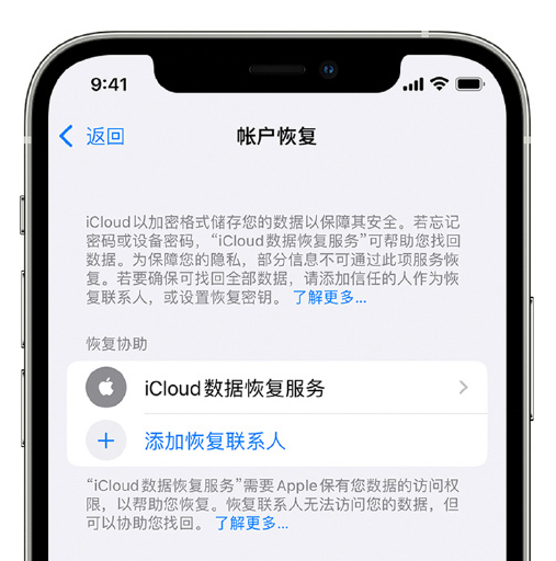 临安苹果手机维修分享在 iPhone 上设置帐户恢复联系人的方法 